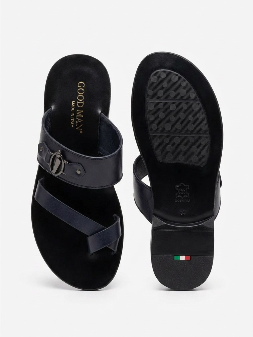 Good Man Navy Blue Leather Comfort Summer Slide Sandals